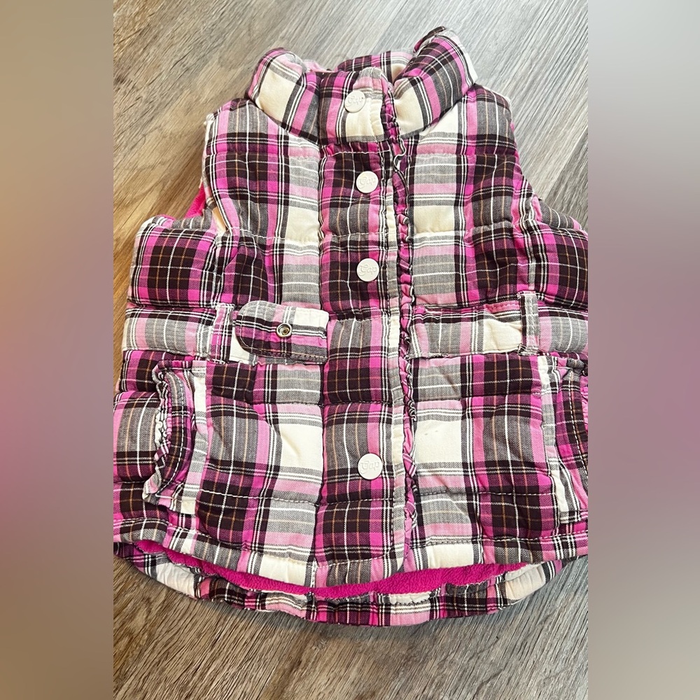 Plaid Puffer Vest in Pink and Brown